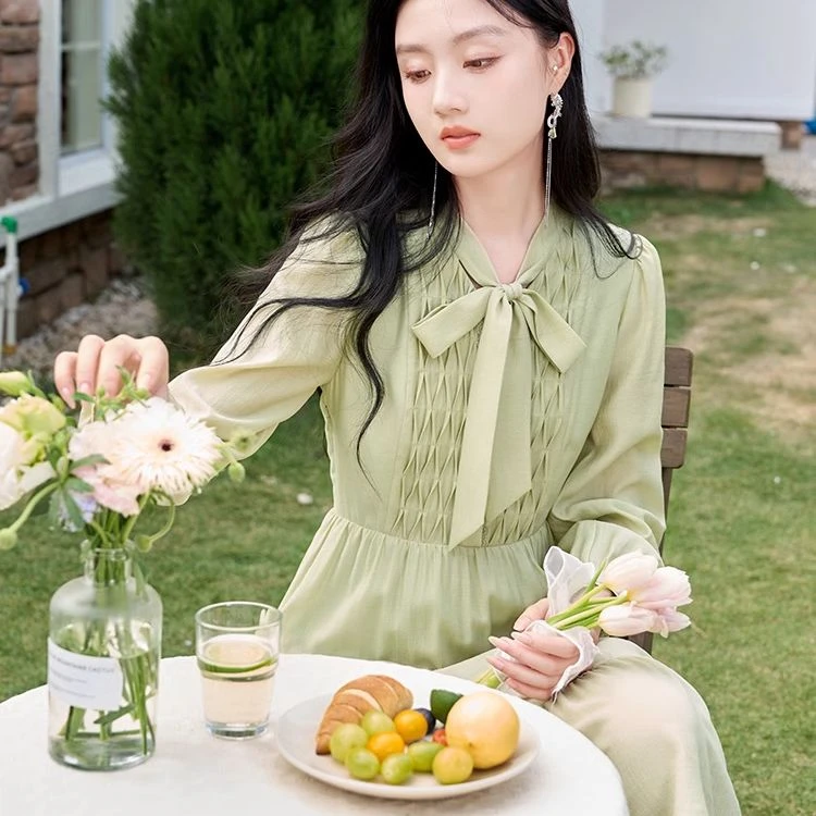 【强哥专属】Q841049连衣裙 香影小清新绿色连衣裙女春季新款蝴薄