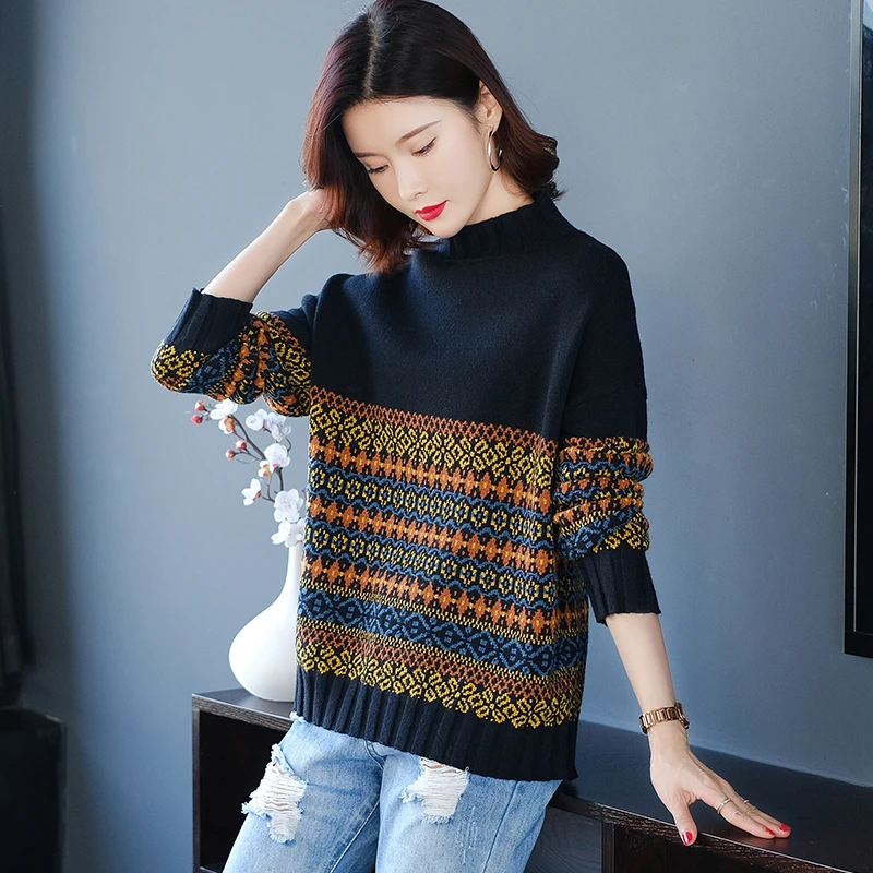 胖mm秋冬特大码半高领毛衣女200斤宽松加肥遮肚子显瘦针织打底衫
