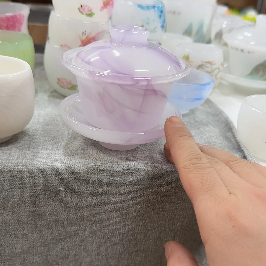 陶杯子紫色琉璃盖薄一个