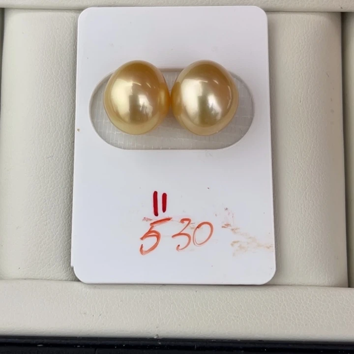 定制海水珍珠未镶嵌裸珠金珠对珠11-12mm