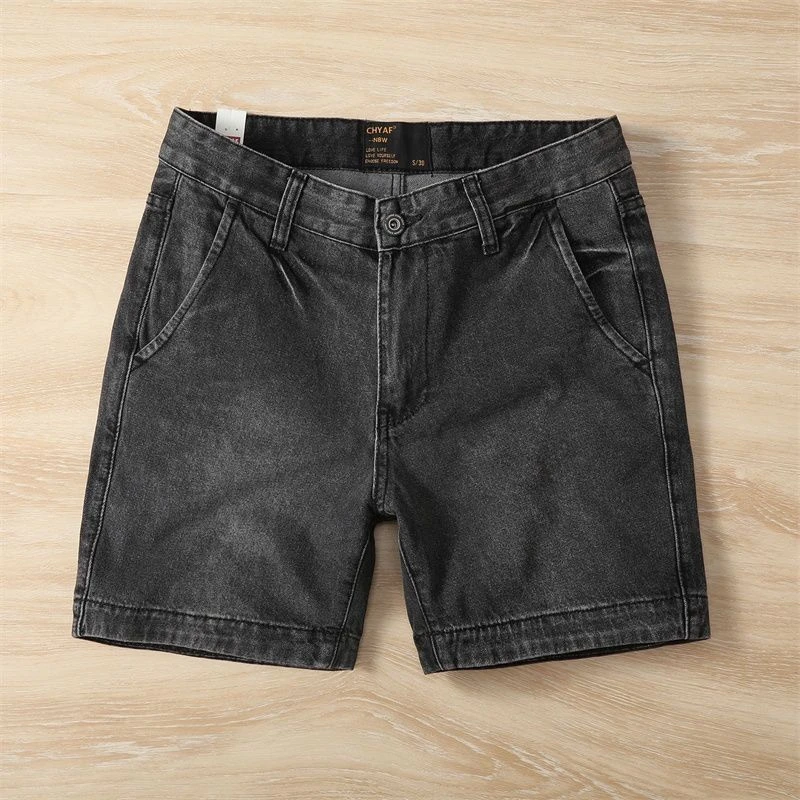 直筒休闲裤夏季中裤外穿短裤薄款弹力款牛仔短裤男士宽松
