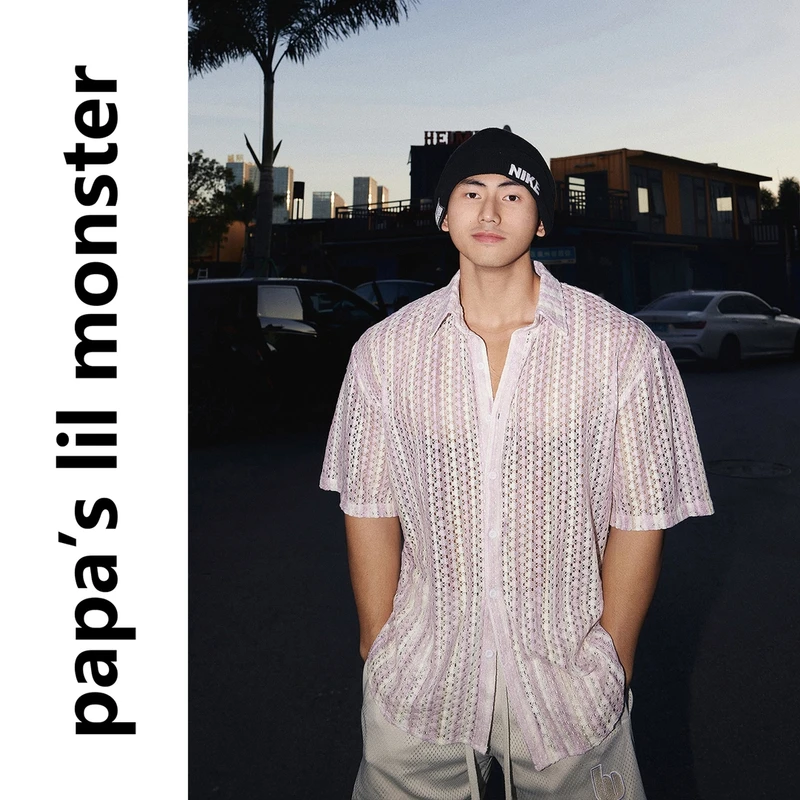 PAPASLILMONSTER【原创】法式复古镂空衬衫男ins小众设计感短袖