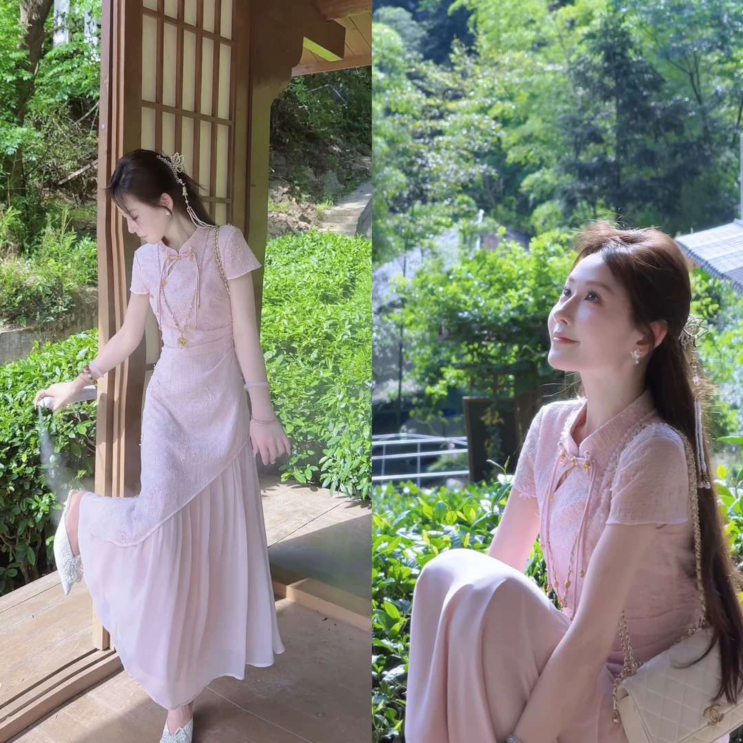 【婷婷】《牡丹时》粉色中式旗袍连衣裙 TTZ2SX515【Q】