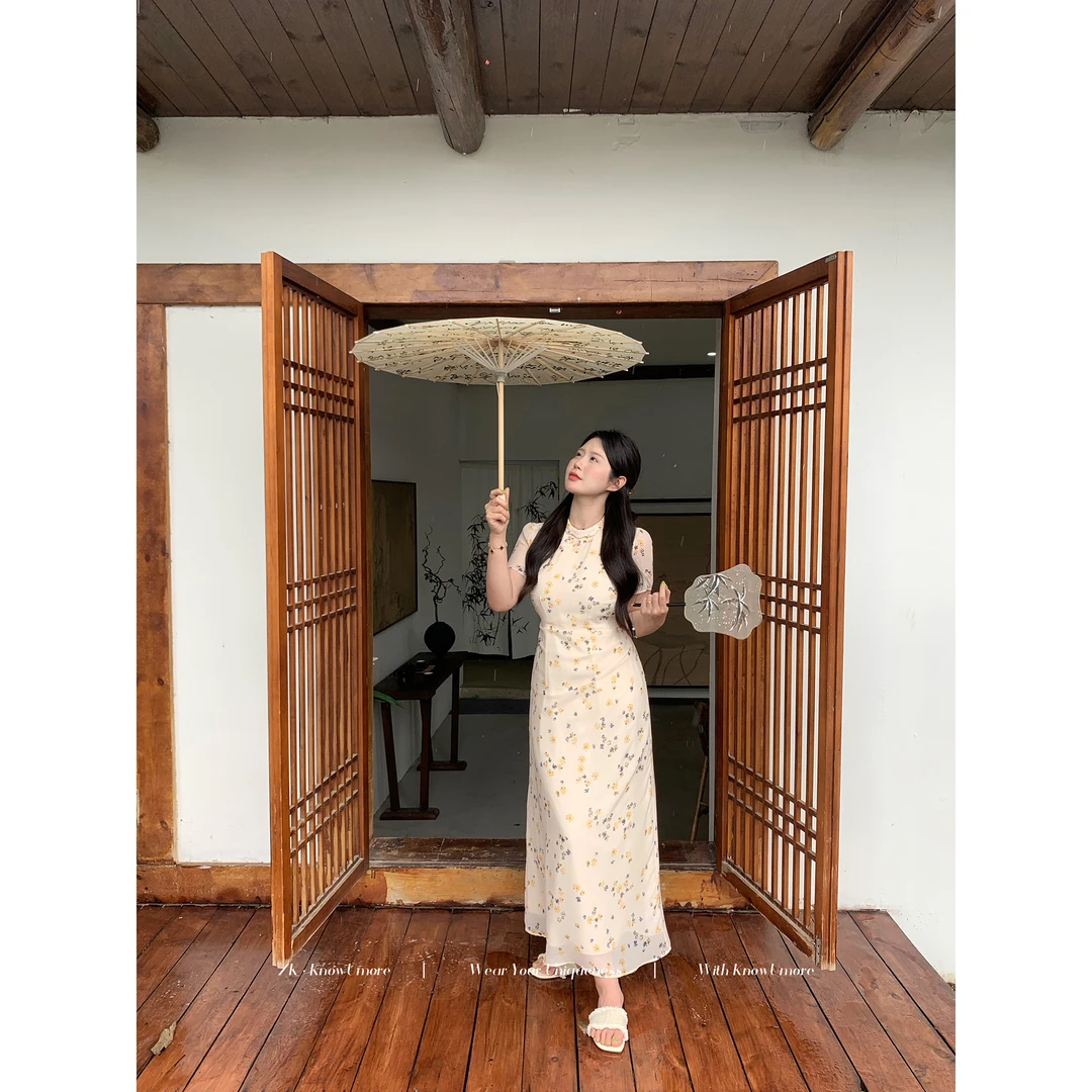 知葵微胖定制【兰芷汀香】夏款新中式禅意气质连衣裙12251L8404
