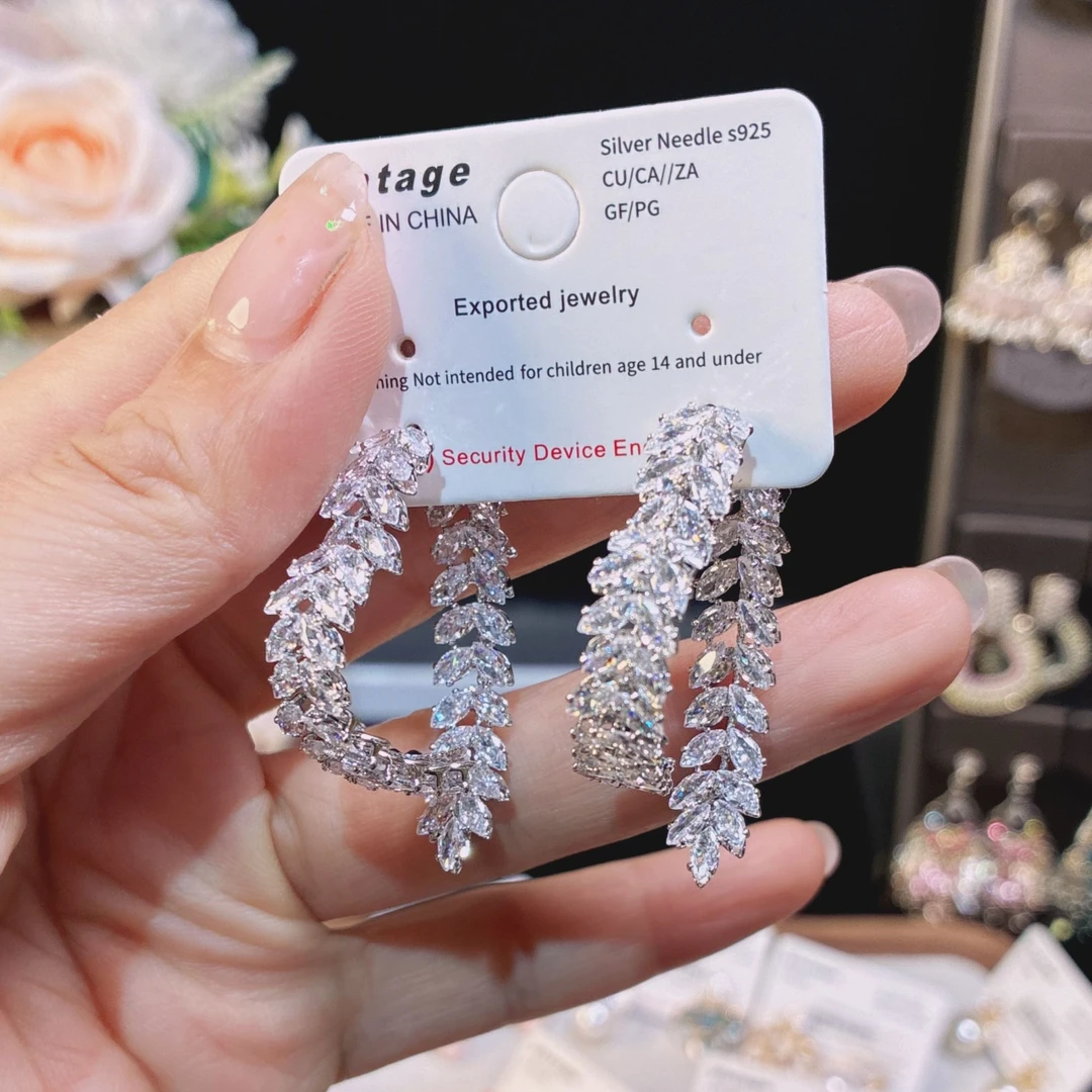 铜合金耳饰 爆款轻奢小众设计感锆石爱心麦穗耳环前后