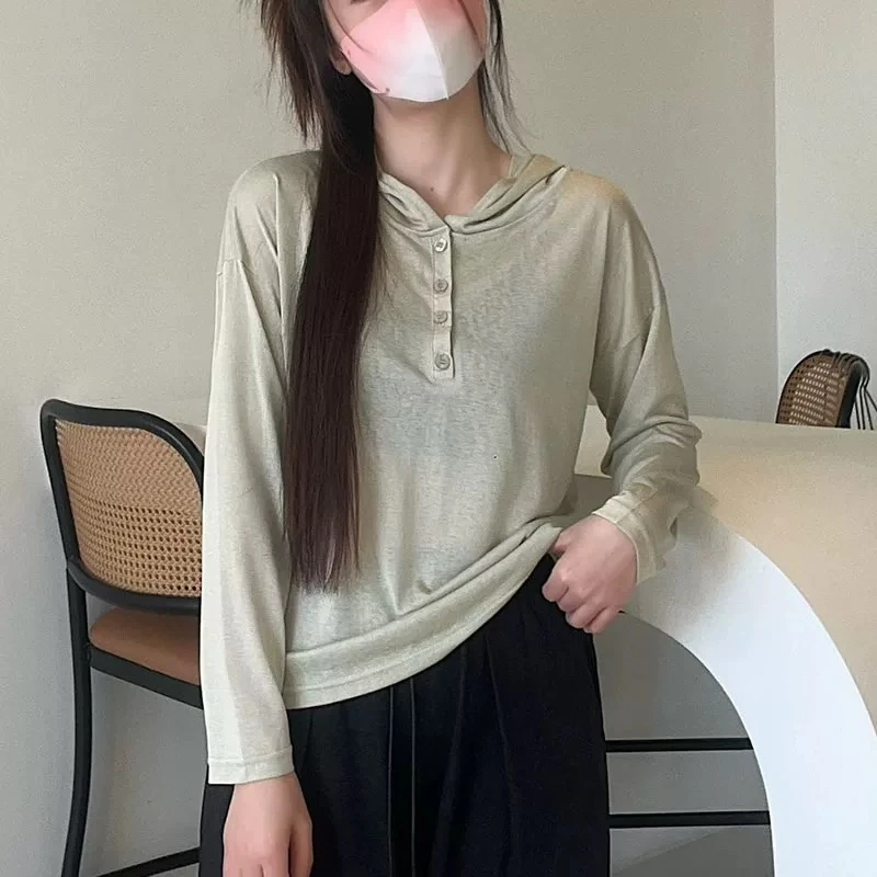 6634莱赛尔天丝空调衫连帽防晒女夏季薄款打底衫宽松长袖上衣罩衫