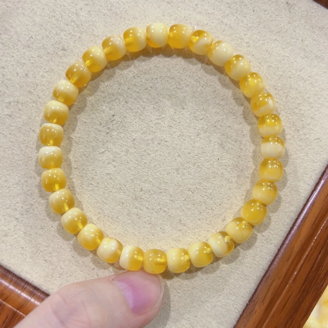 蜜蜡未镶嵌手链6.5m聚宝盆 半山半水 开播福利