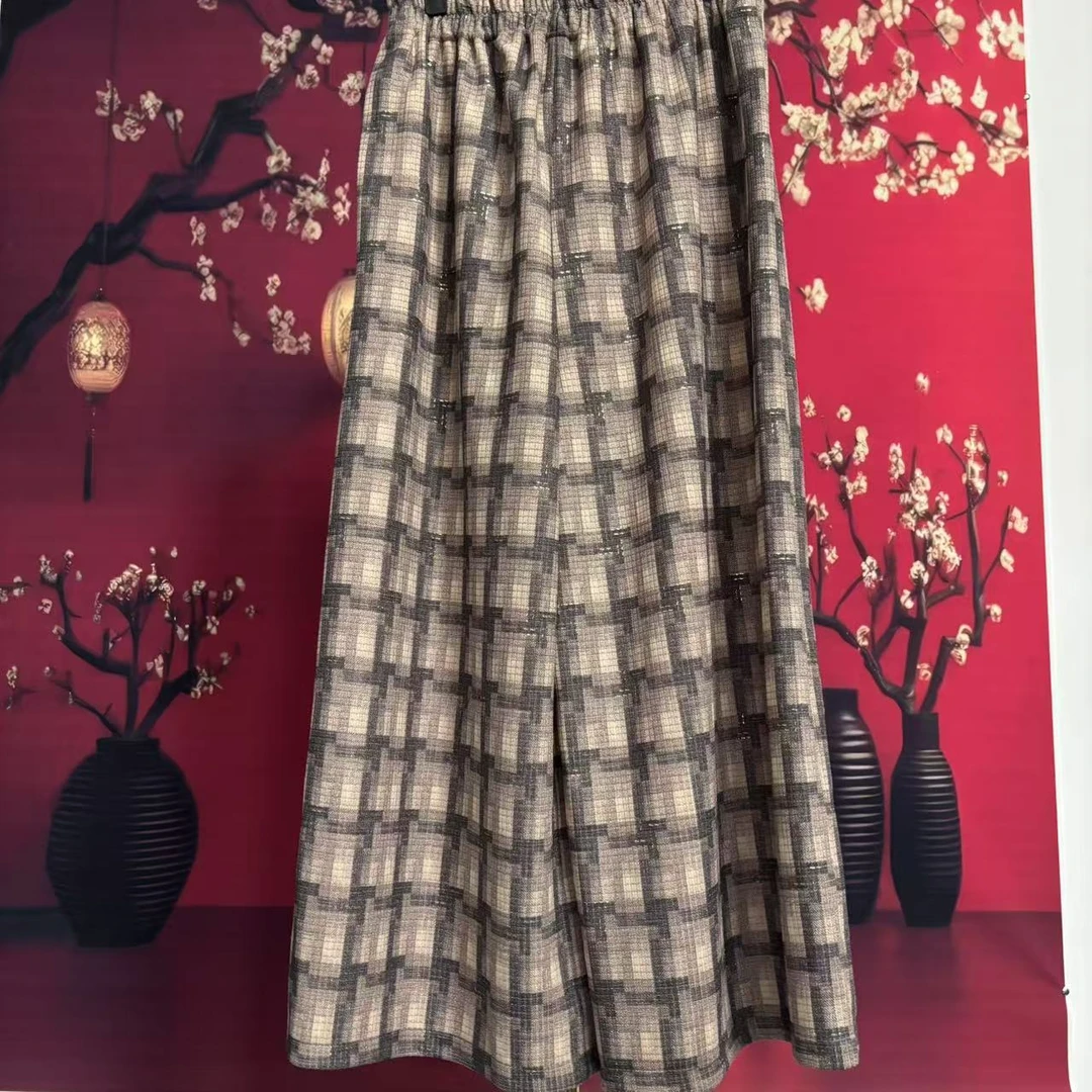 336新款格子长裤女可外穿宽松裤子