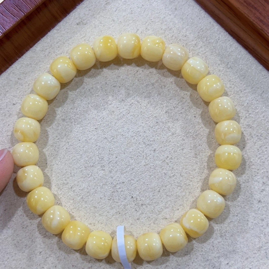 S***.蜜蜡未镶嵌手链8m高桩浓蜡奶白花