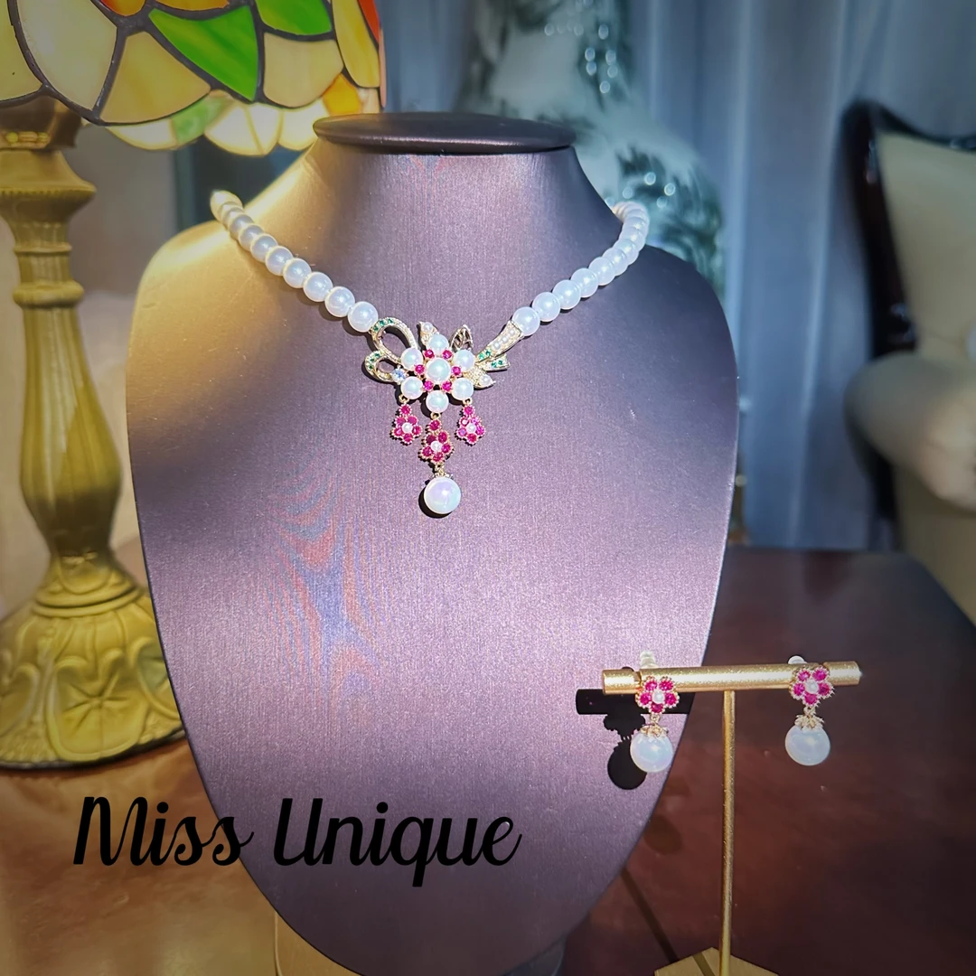 E9041新中式红刚珠珠项链套装