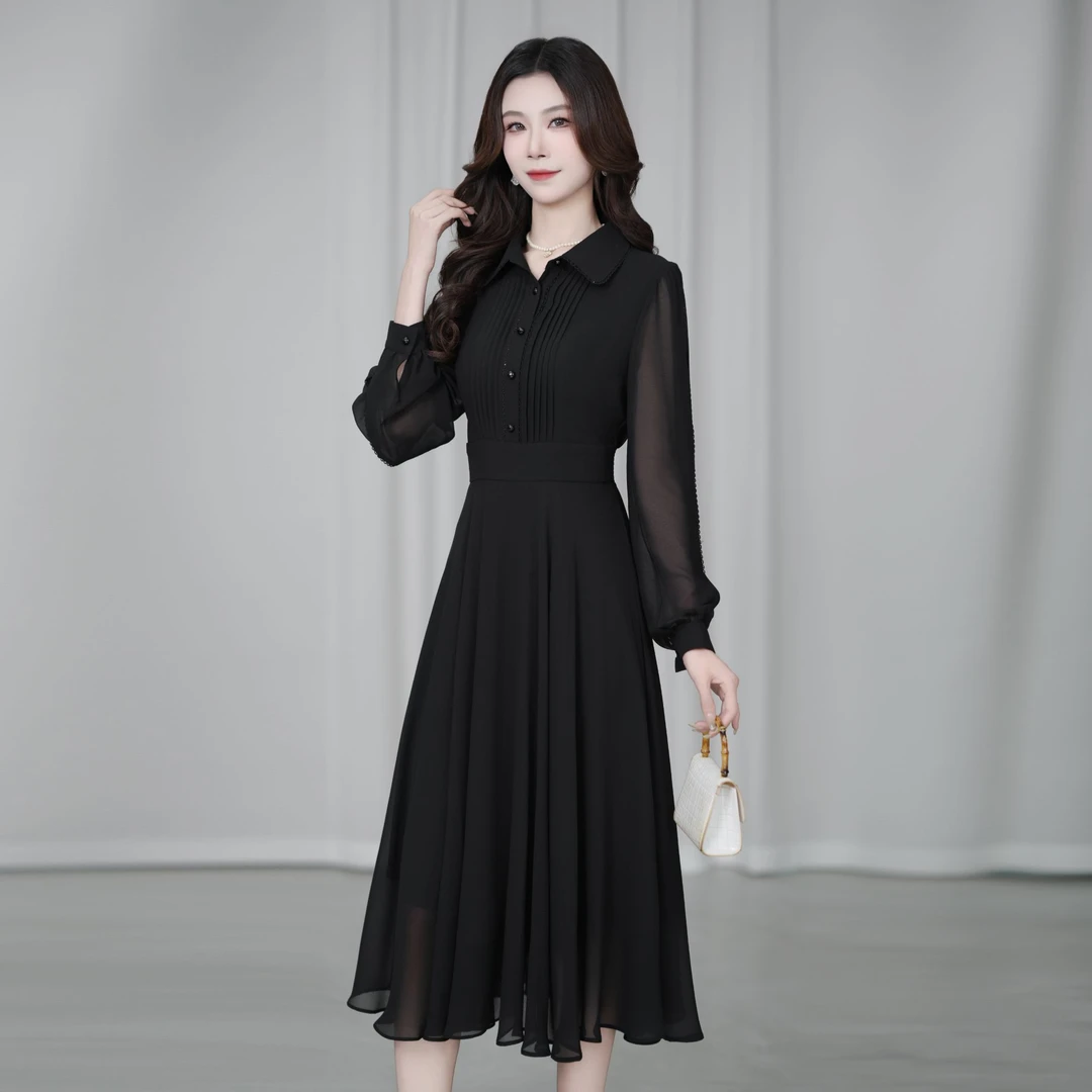 【星晴名品】2025黑色尤莱特穿搭时尚气质显瘦轻奢长裙连衣裙