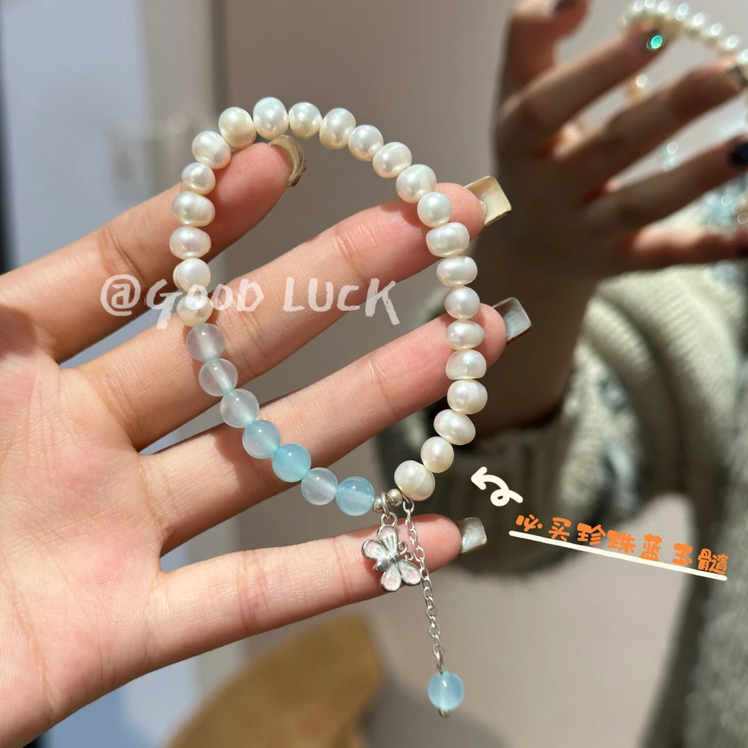 【必买珍珠蓝玉髓】天然手串手链小众时尚百搭手链设计礼物女