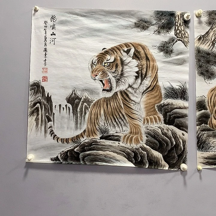 国画磊*四尺斗方虎画