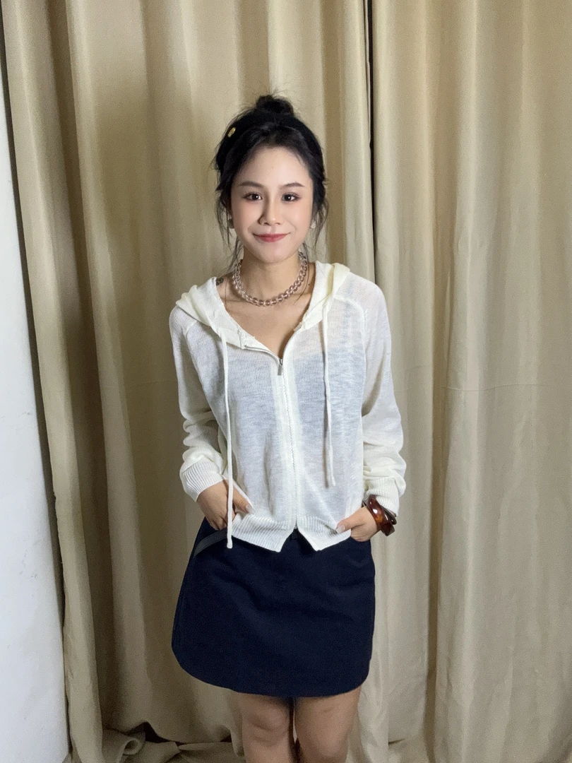 随喜2025夏季新款开衫针织连帽防晒外套女款长袖休闲时尚户外休闲