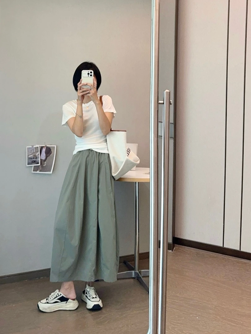 553【硬核山系】原品百搭显瘦花苞裙松紧腰抽绳A字宽松休闲中长半裙