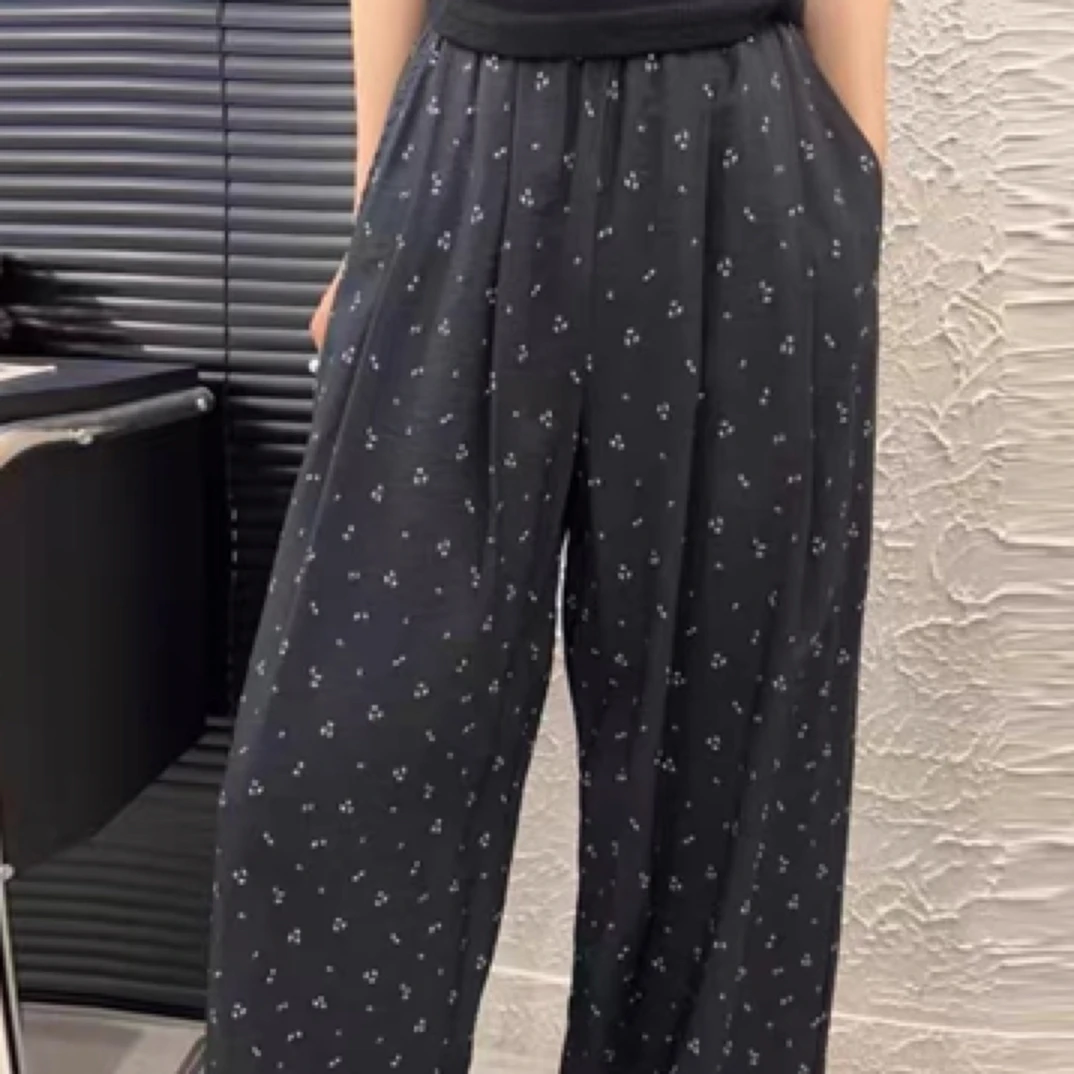 夏季高腰垂感宽松碎花直筒阔腿休闲裤洋气显瘦拖地裤