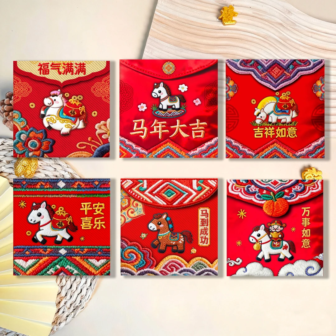 2026新马年红包袋卡通萌马水果利是封春节祝福2026新款创意红包