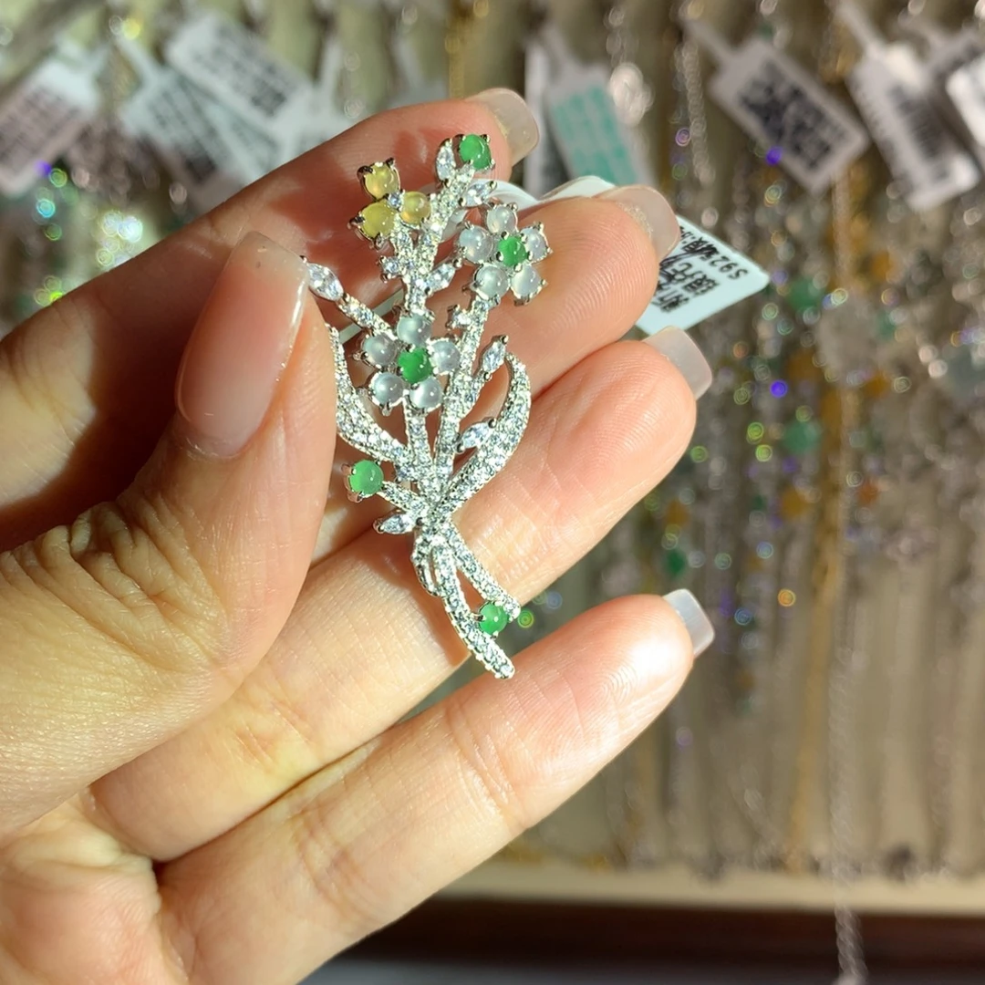 翡翠银S925镶嵌戒指吊坠