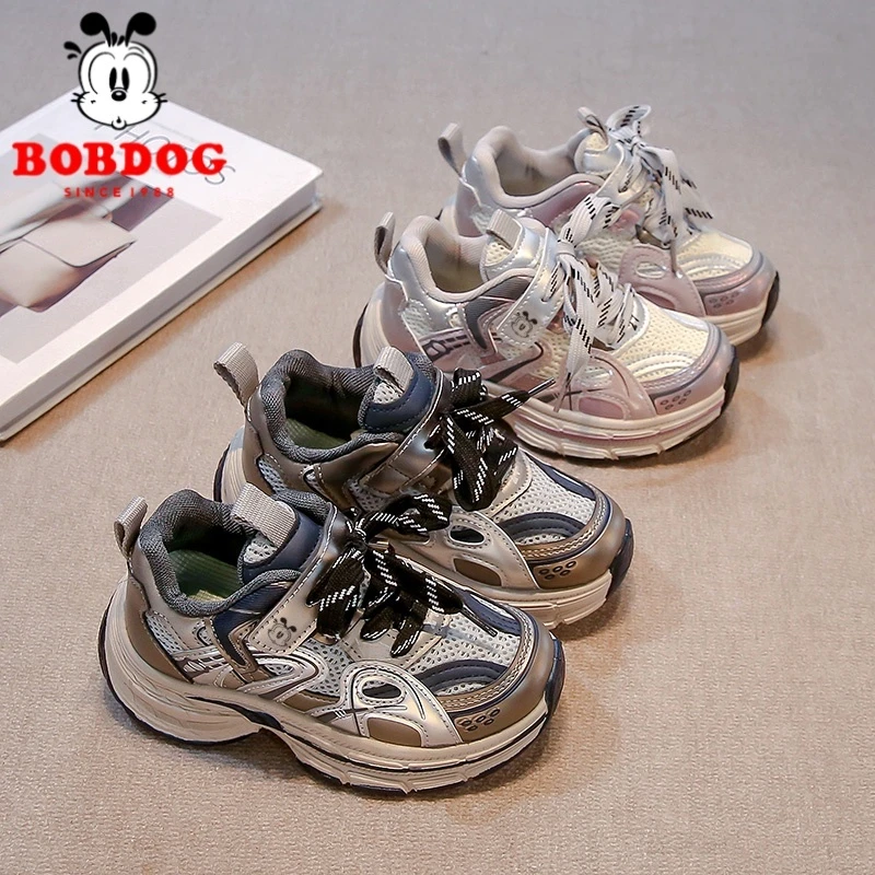 Bobdog/巴布豆2025春季新款透气网面儿童跑步鞋中大童运动鞋百搭