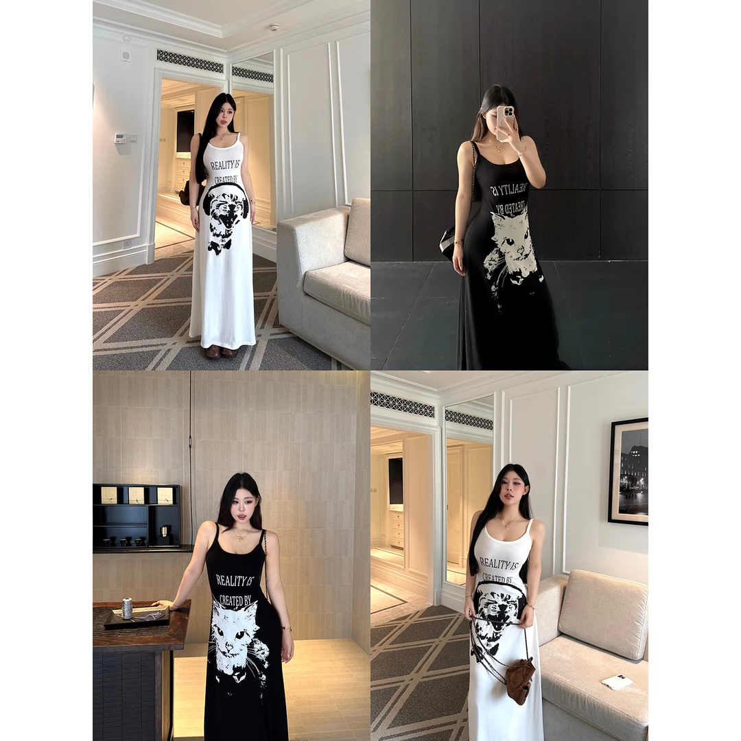 黑泽玄七Y2K猫咪裙控《亚比girl》环保水胶浆印印花露背辣妹连衣裙