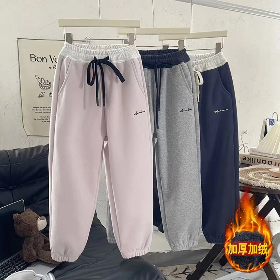 【丫丫童品】女童腰头拼接字母束脚裤加厚加绒保暖裤子G258
