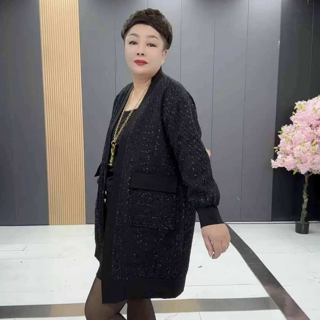 时尚大码洋气百搭显瘦气质中长款香风长袖外套-8007