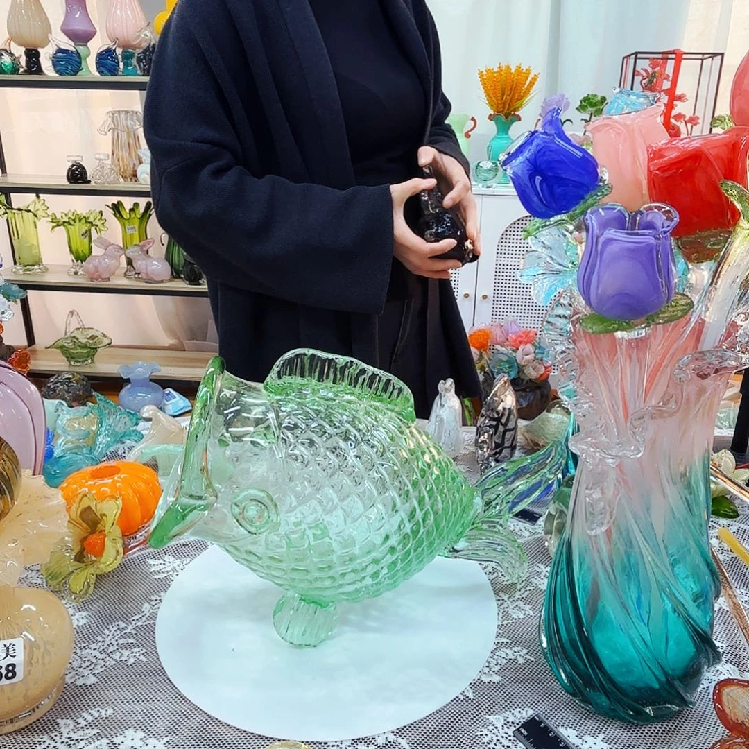 大鱼瑕疵琉璃花瓶花器艺术品