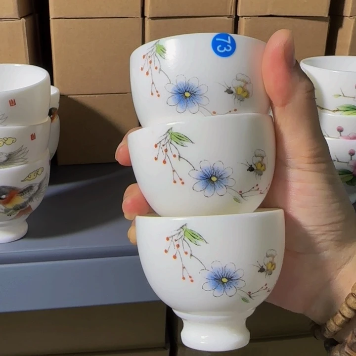 孤品素烧羊脂玉高脚杯三个一组73号