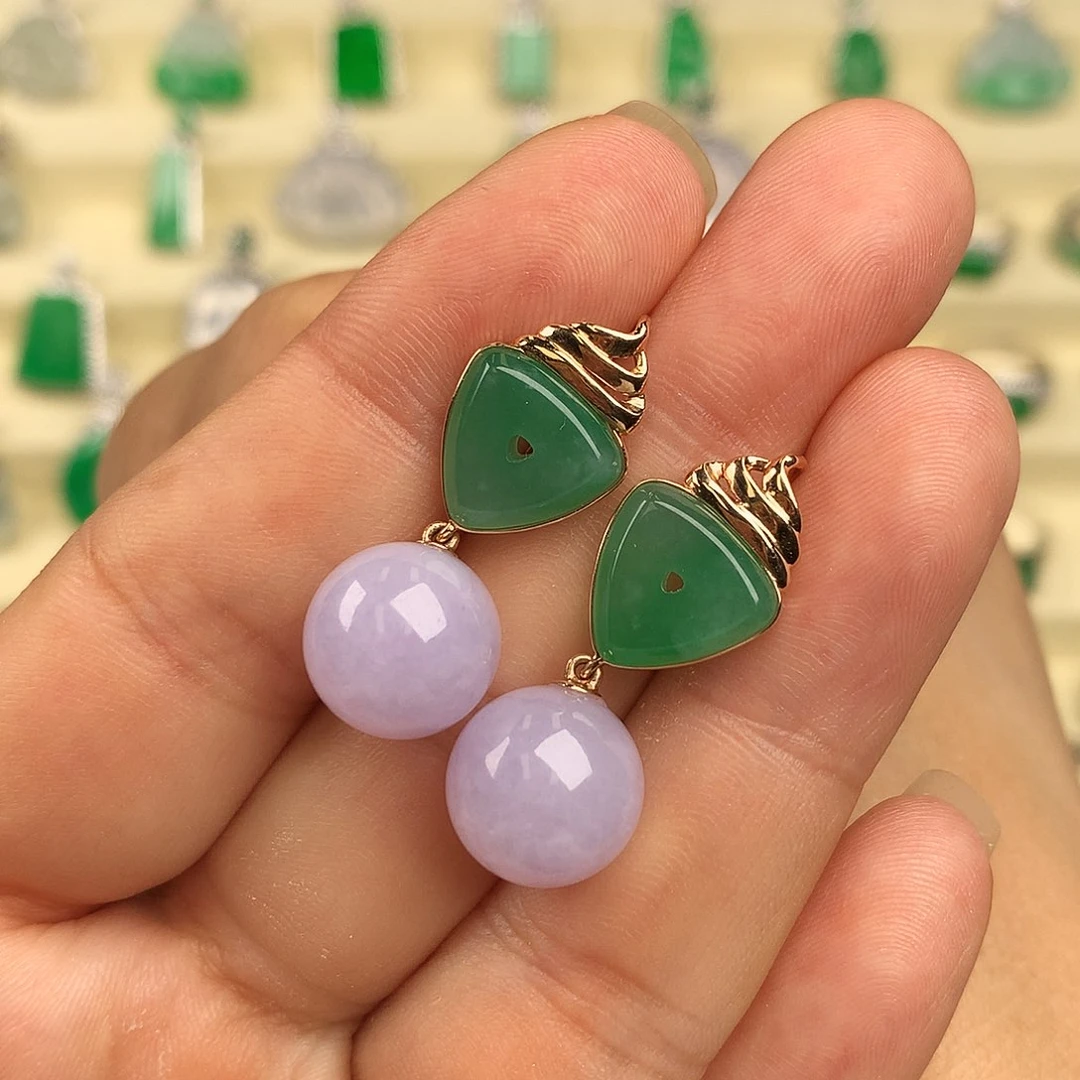 翡翠18K金镶嵌耳饰缅料