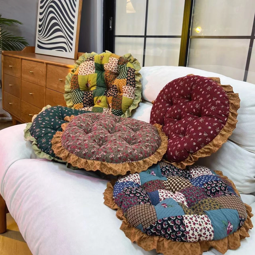 【坐垫蒲团】田园风花边坐垫椅子座垫加厚家用地板座垫多功能