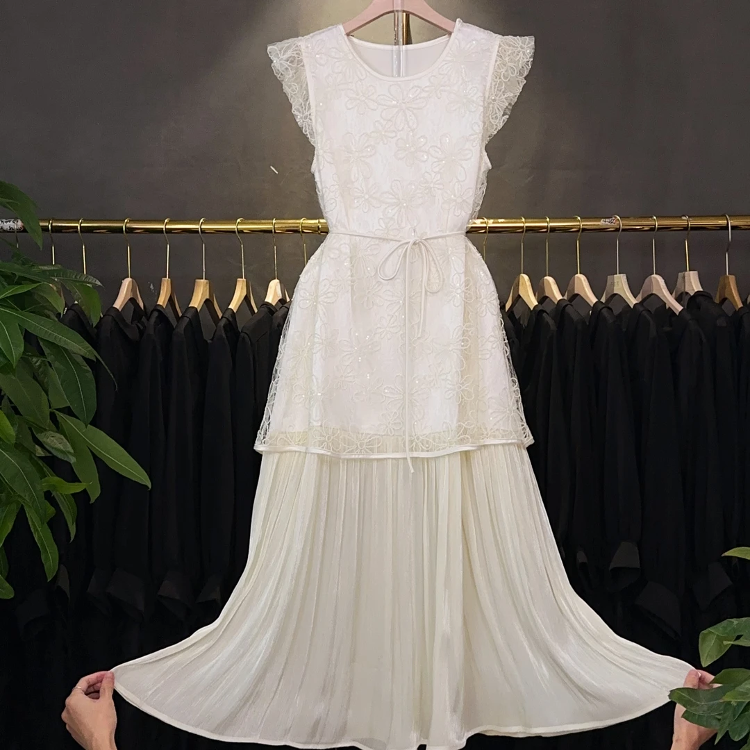 【郑二哥专属】夏季慵懒风气质白色连衣裙无袖英伦风百搭HDZW652003