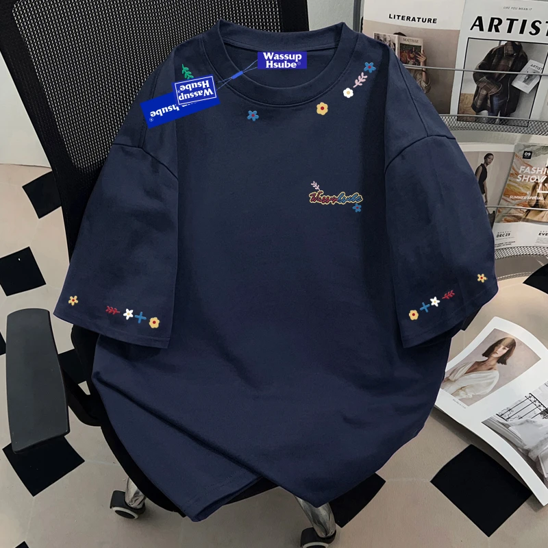 WASSUP HSUBE美式潮流青少年圆领短袖T恤重磅纯棉男士上衣vintage