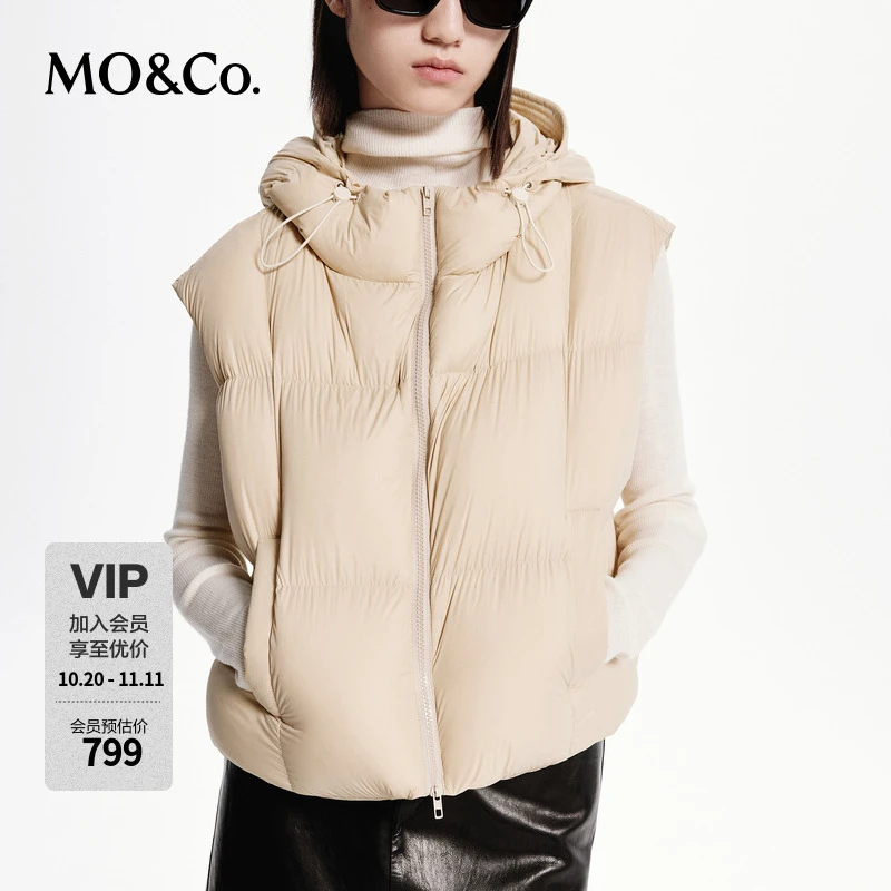 【流光风】MOCO秋双开拉链连帽半高领宽肩鸭绒羽绒马甲MBD3EINT12