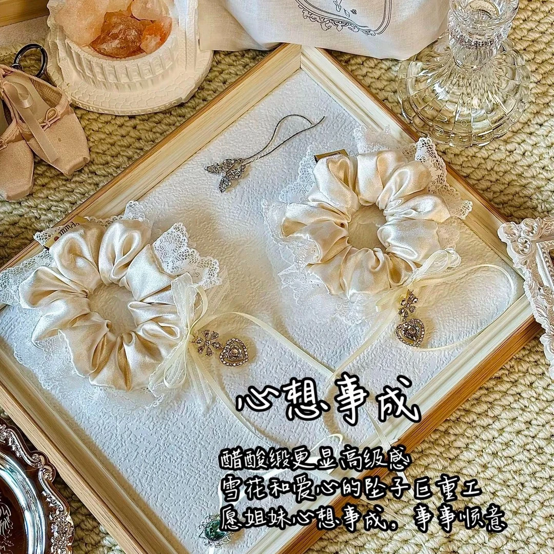 糯米橙《心想事成》原创自制重工大肠发圈 缎面气质爱心超仙ins百搭