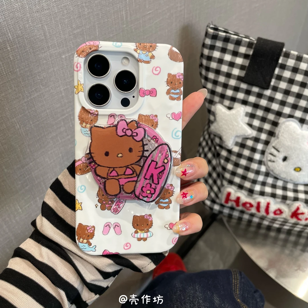 冲浪黑皮凯蒂猫适用于苹果iPhone16pro/15/14/13双层磁吸手机壳