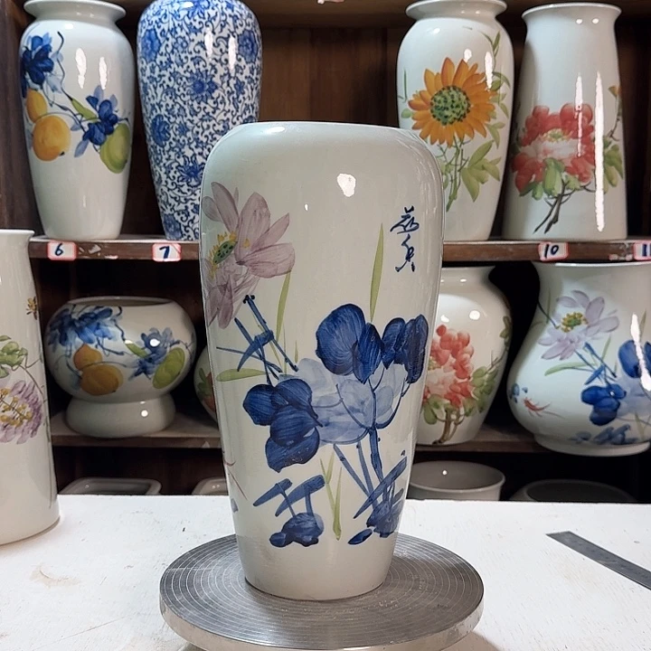 瓶大萝卜青花荷花新款陶瓷陶瓷