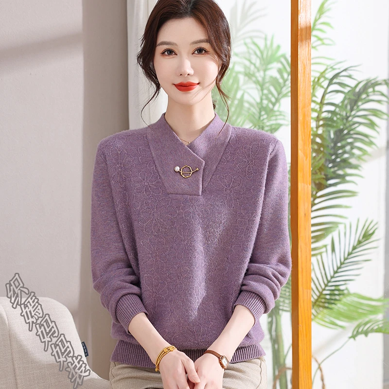 2025新款妈妈秋冬装针织时尚打底衫中老年女装40岁50洋气加厚毛衣