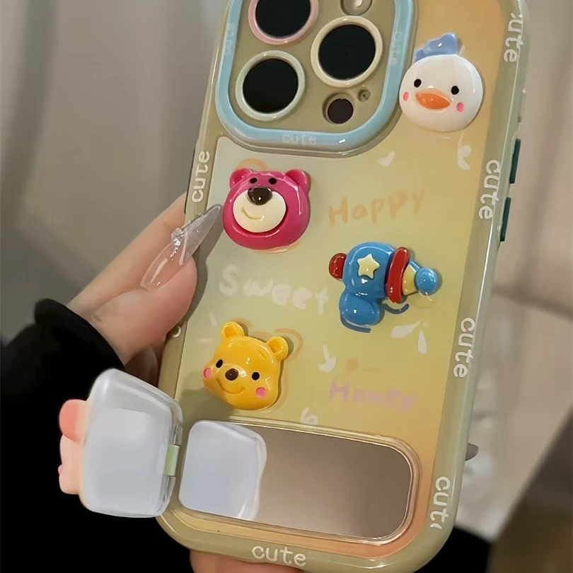奶油壳卡通立体小熊鸭子手机壳适用苹果16华为p70vivo小米15oppo