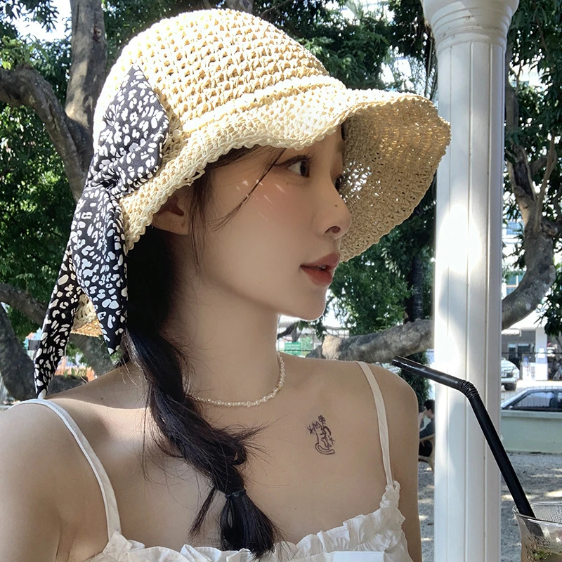 "海边专辑"春季度假蝴蝶结时髦沙滩帽女2025春新款显脸小遮阳草帽