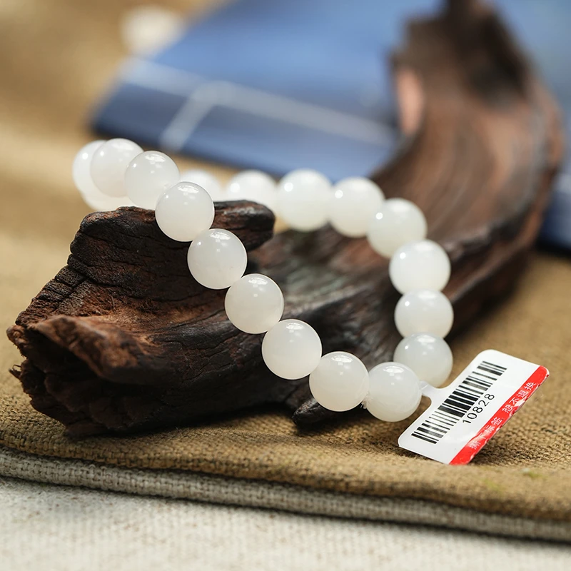 【鑫浩矿业】新疆和田玉白猫卡10手串一条 福利款 女士百搭气质