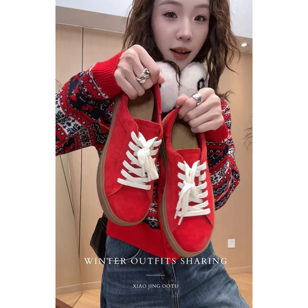 小静静一会 2025新款 简约时尚小红鞋休闲鞋 2512C8751