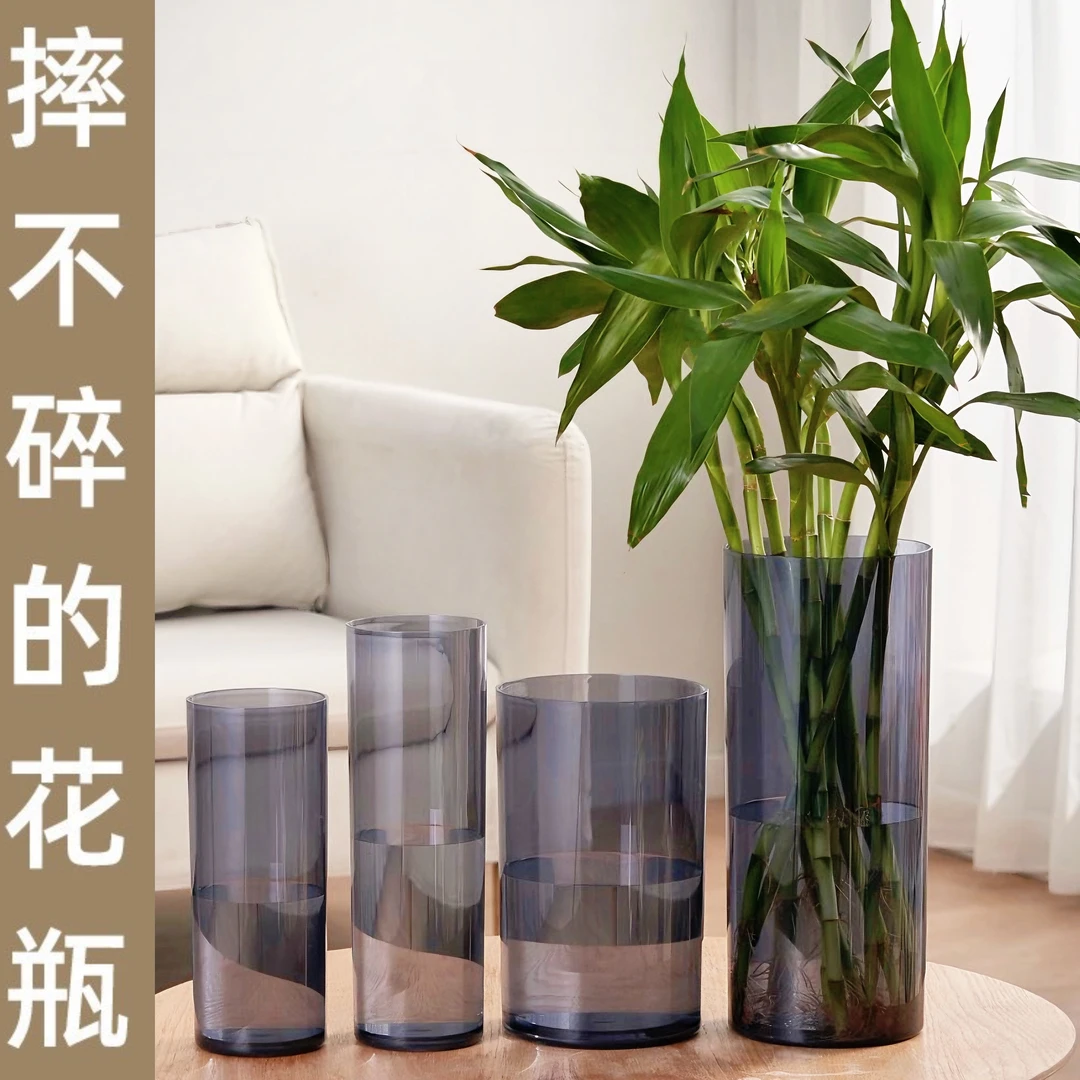 亚克力水培花瓶高级感透明富贵竹玫瑰百合落地大号客厅插花