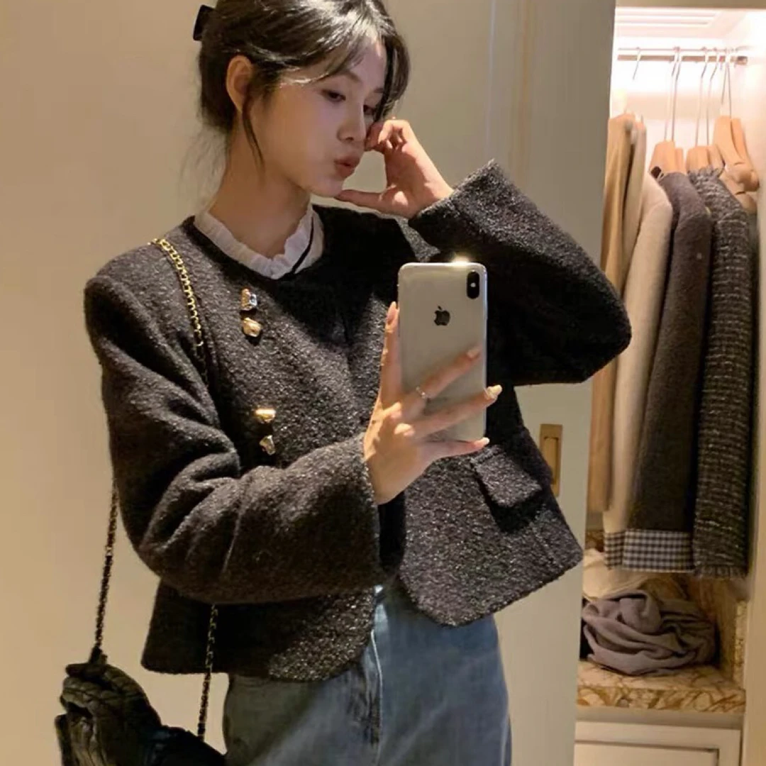 短款加厚保暖毛呢小香风外套长袖百搭春秋款女装