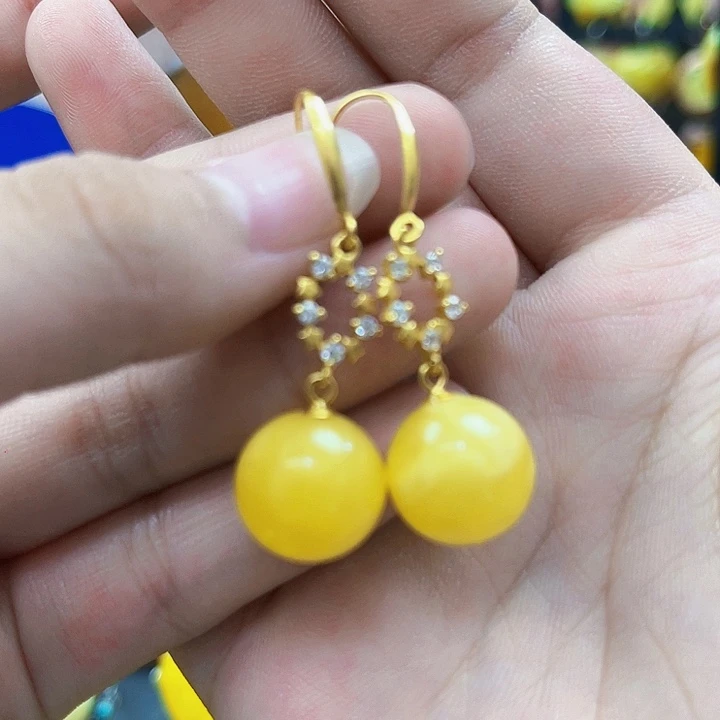 琥珀颈饰银S925镶嵌耳环