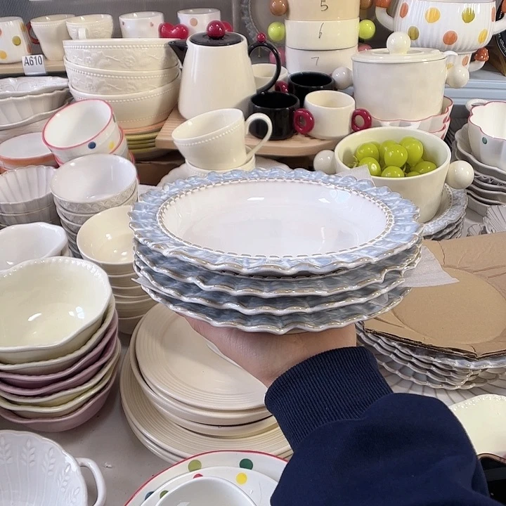 瓷片正品烟蓝圆盘4只