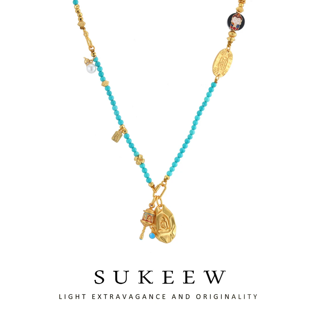 SUKEEW/酥可  时尚绿石精致满串国风项链217007