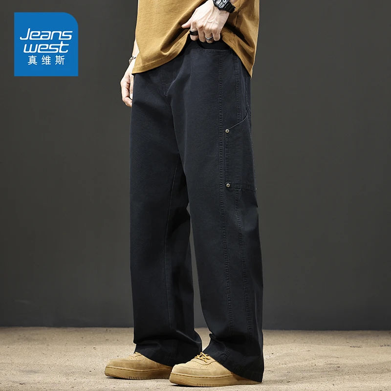 Jeanswest/真维斯男生美式工装休闲裤夏季潮流宽松百搭纯棉直筒裤