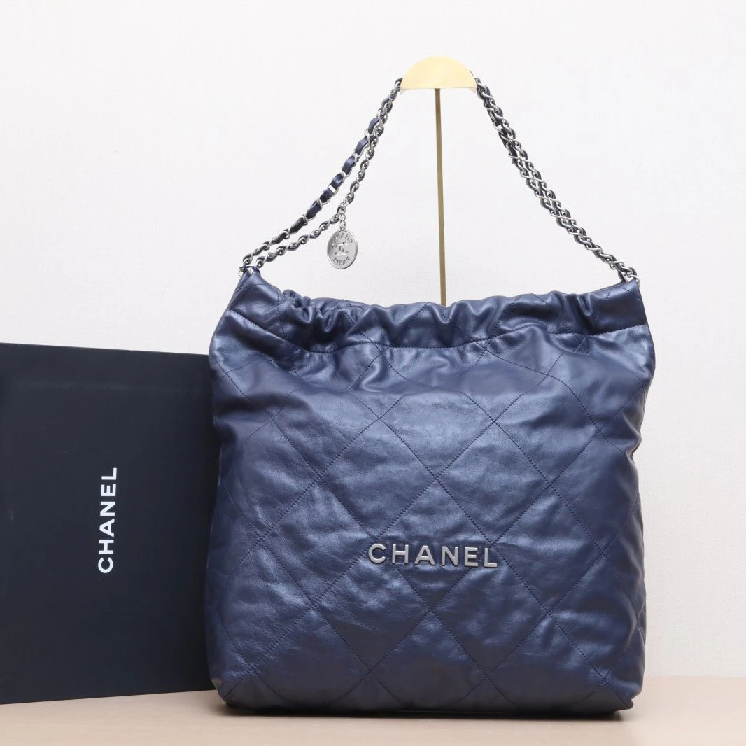 95新 Chanel/香奈儿 【特价黑黑】22Bag Tote托特包 大号 墨蓝色