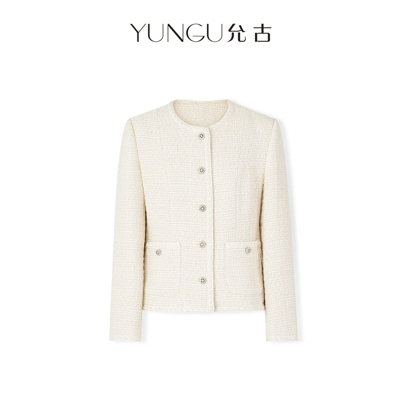 YUNGU允古 2025秋季新款小香风绵羊毛外套气质显瘦薄款短款上衣女
