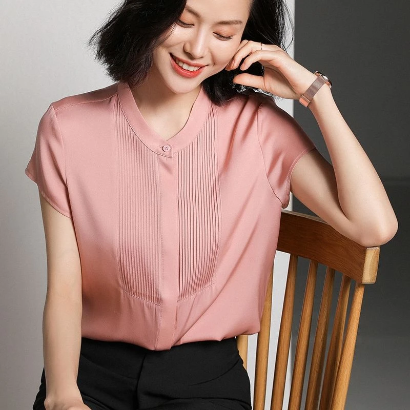【真丝清版系列】重磅桑蚕丝短袖衬衫设计感小众洋气女气质衬衣19